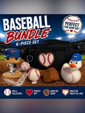 Baseball-Theme Bundle Fanny Pack w/Earbud Port,keychain, duck,figure,glove/ball